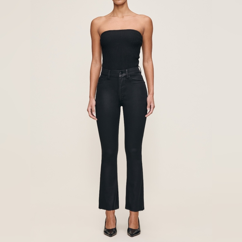NWT DL1961 Bridget Boot High Rise Instasculpt Crop Jeans In Black Coated Raw